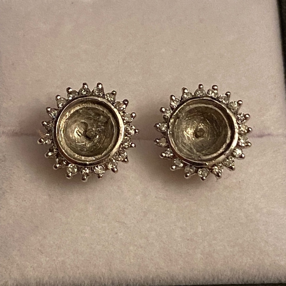 Vintage Diamond 14K White Gold Stud Earrings Jackets - Picture 9 of 12
